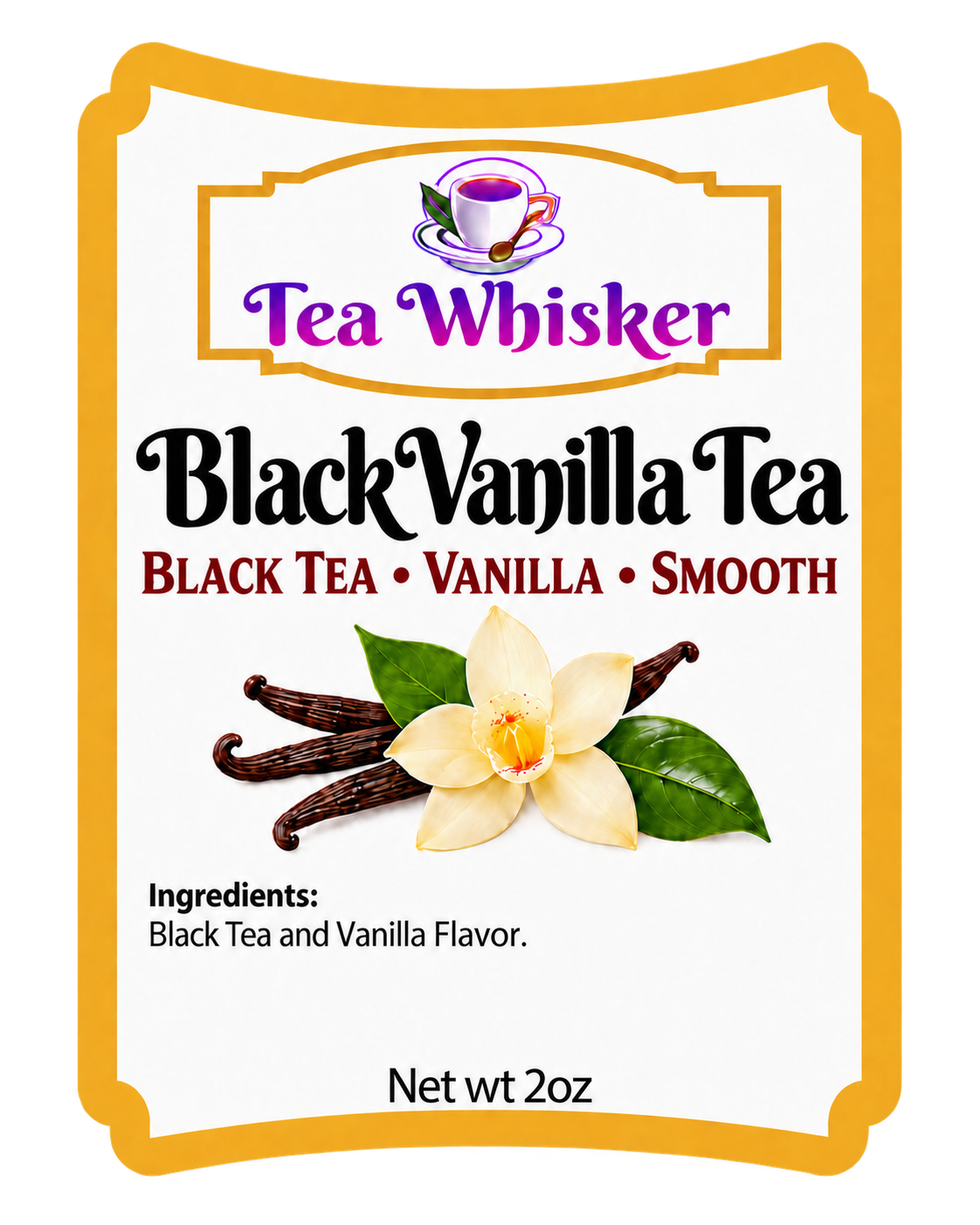 Black Vanilla Tea 2 oz label