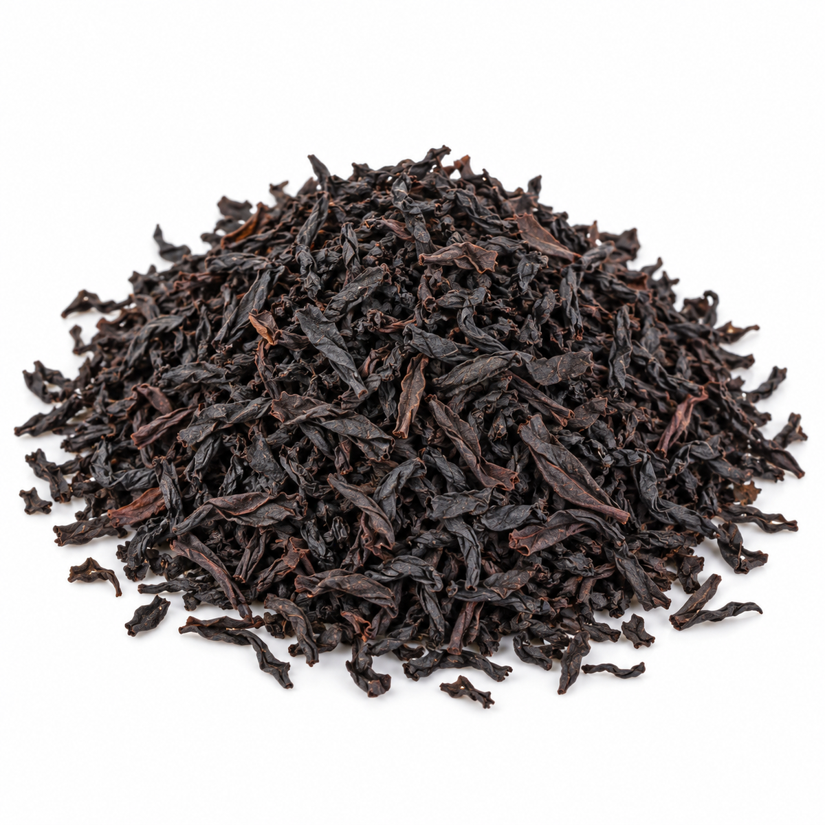 Black Vanilla loose black tea in a pile on white