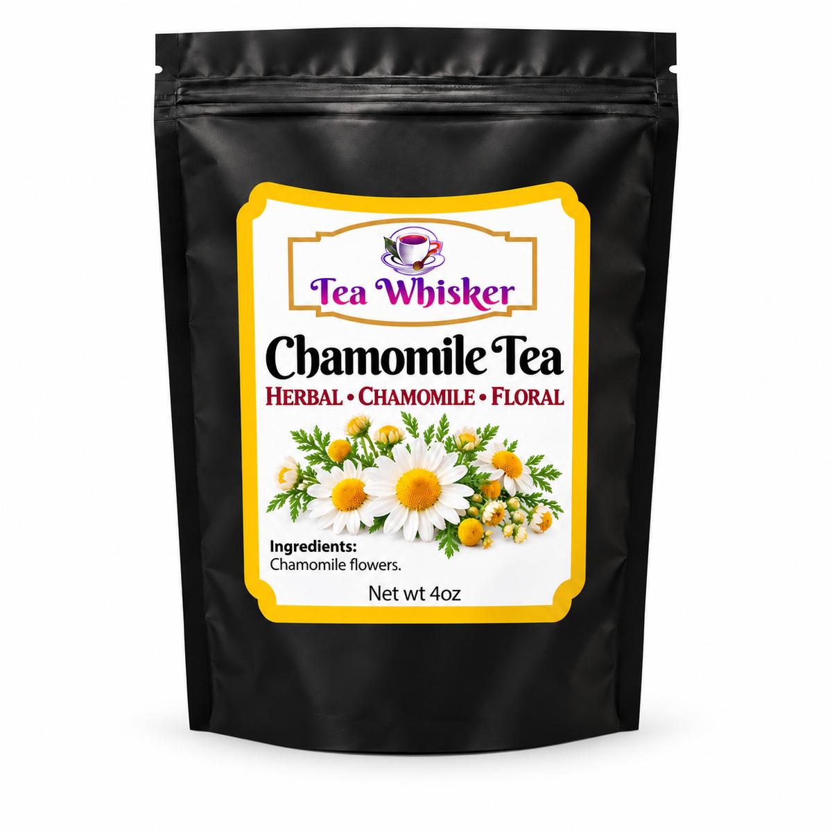 Tea Whisker Chamomile Tea bag on white background