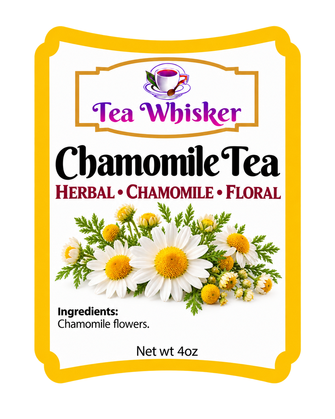 Tea Whisker Chamomile Tea product label
