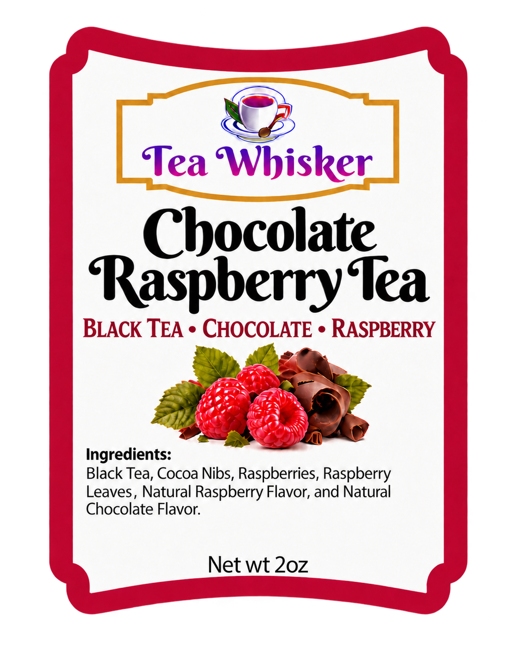 Chocolate Raspberry Tea 2 oz label