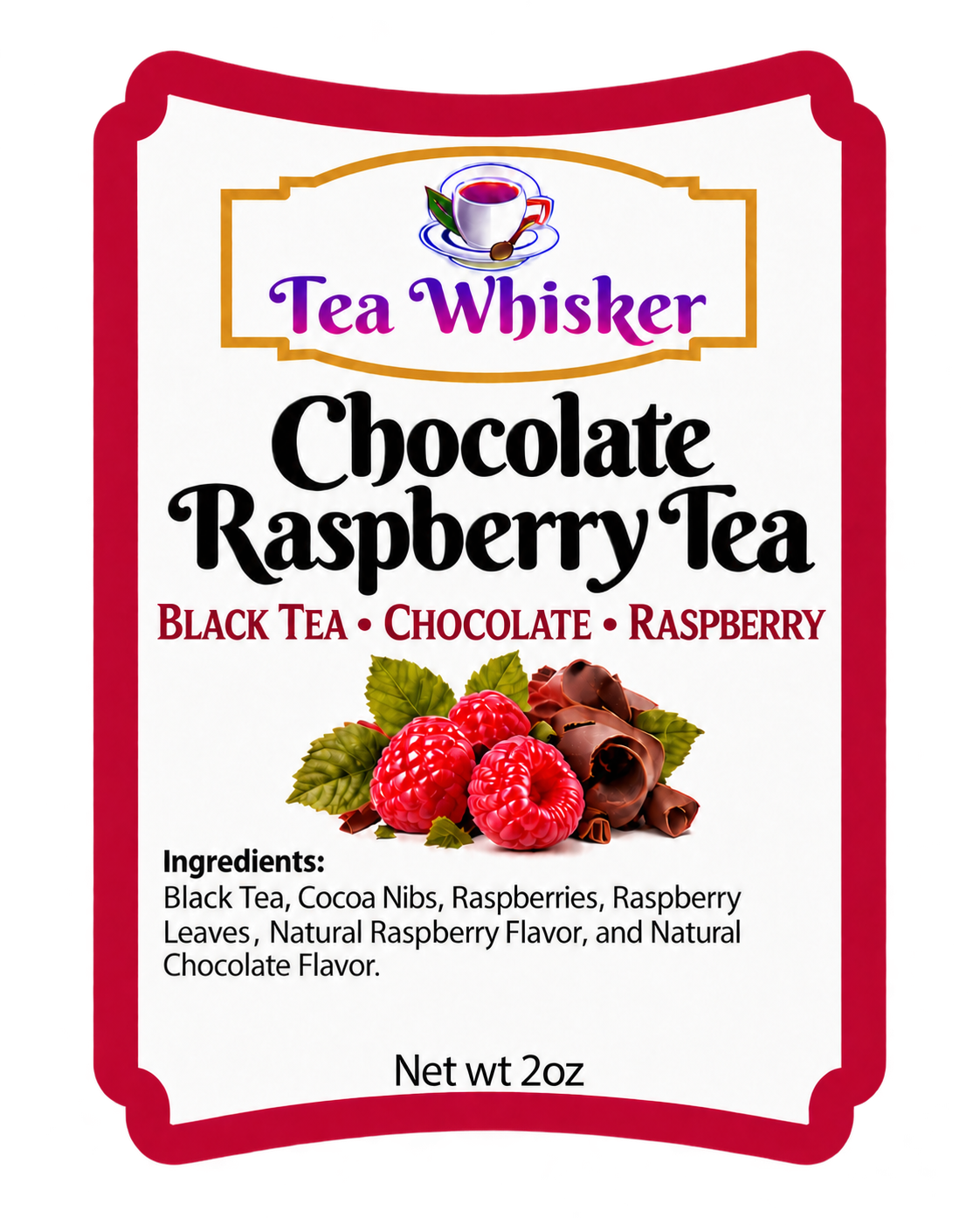 Chocolate Raspberry Tea 2 oz label