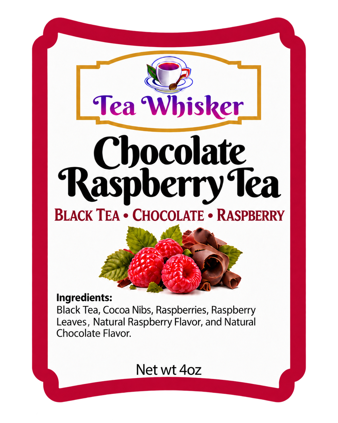 Chocolate Raspberry Tea product label