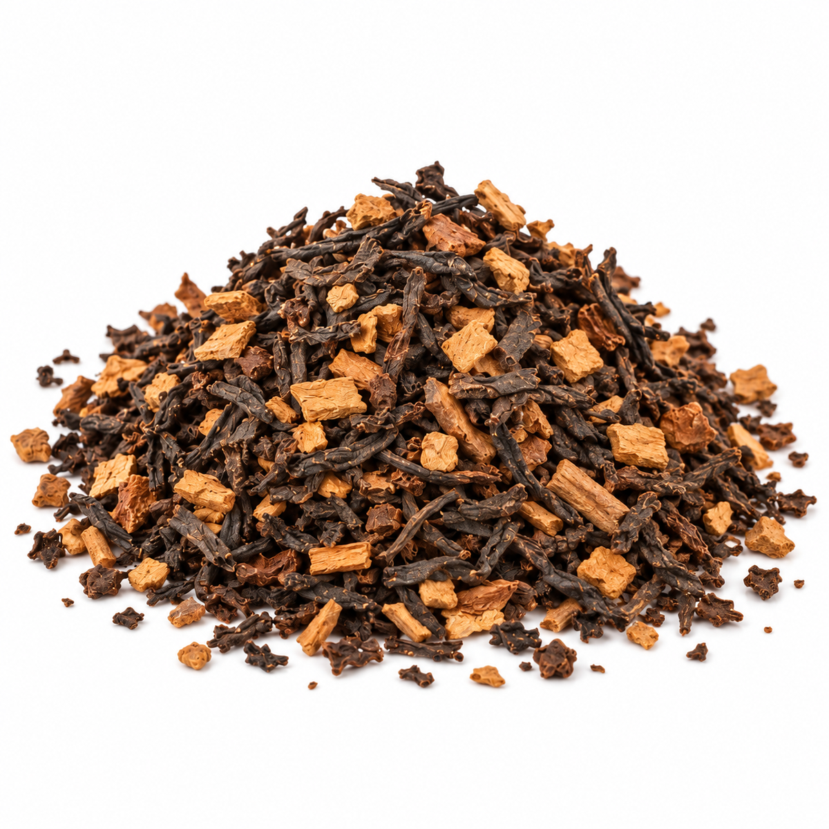 Loose Cinnamon Spice Black Tea on white background
