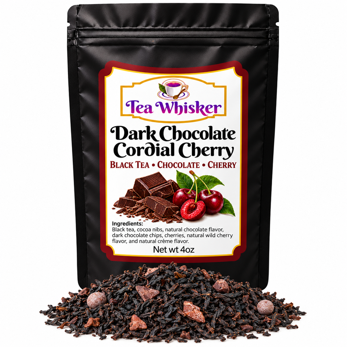 Dark Chocolate Cordial Cherry — bag with loose tea