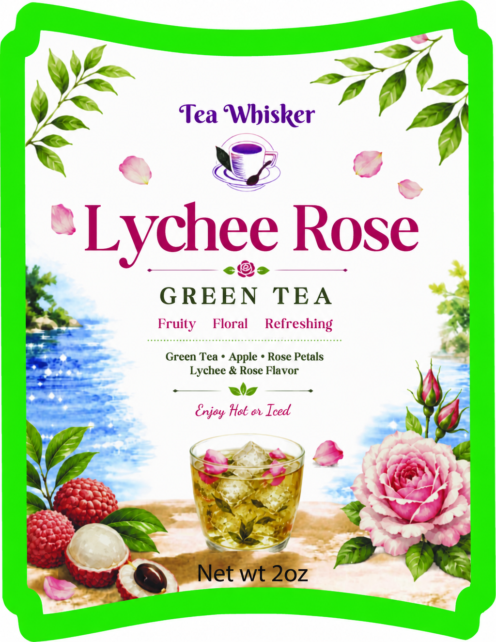 Lychee Rose Green Tea — 2 oz label