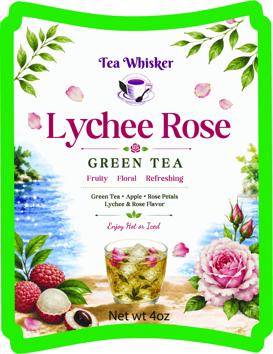 Lychee Rose Green Tea — 4 oz label