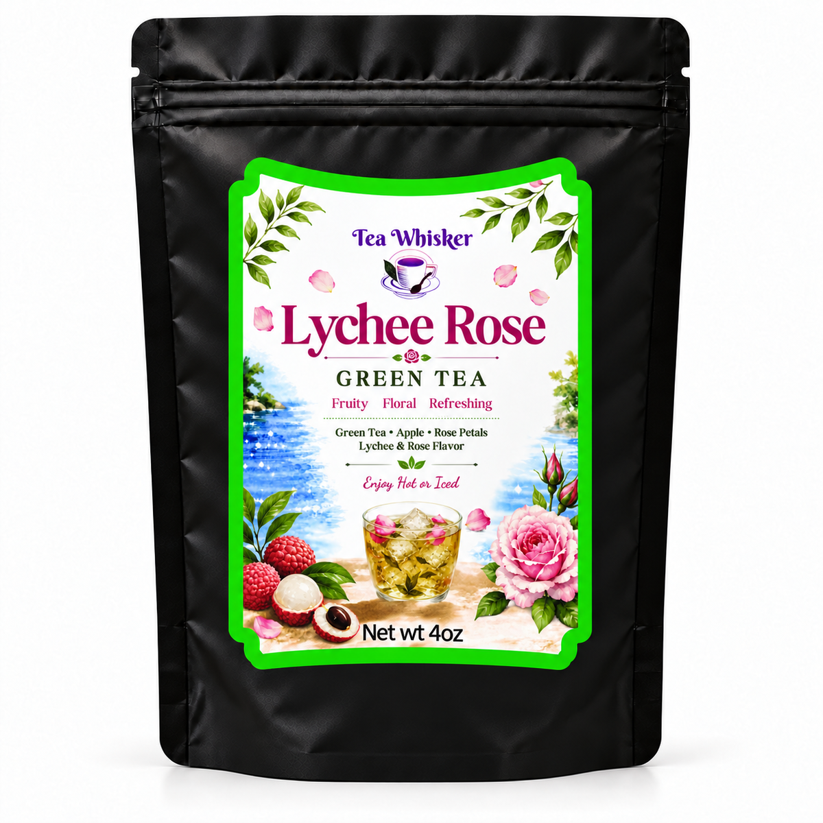 Lychee Rose Green Tea — 4 oz bag alone