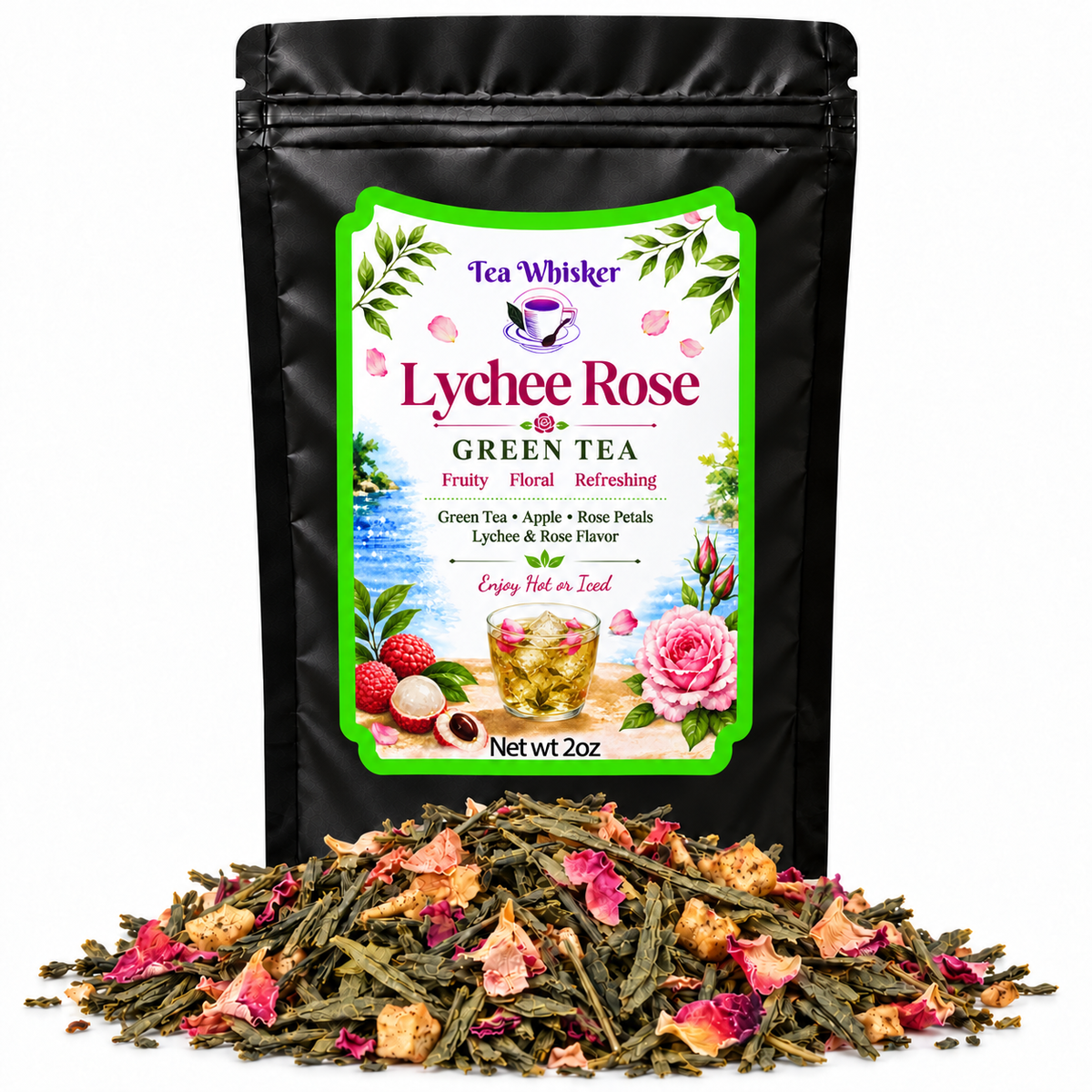 Lychee Rose Green Tea — 2 oz bag with tea