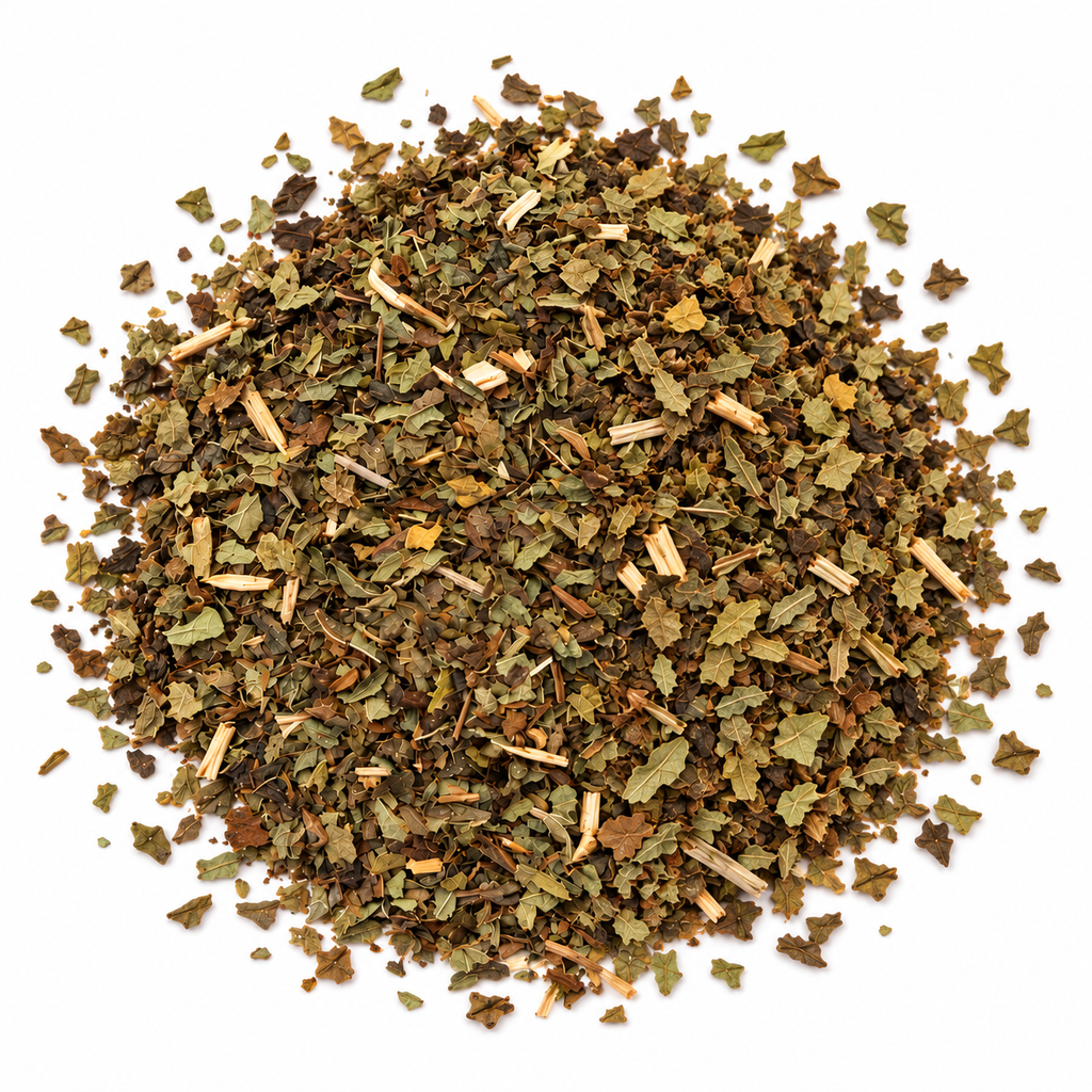 Loose dried peppermint tea leaves on white background