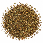 Loose dried peppermint tea leaves on white background