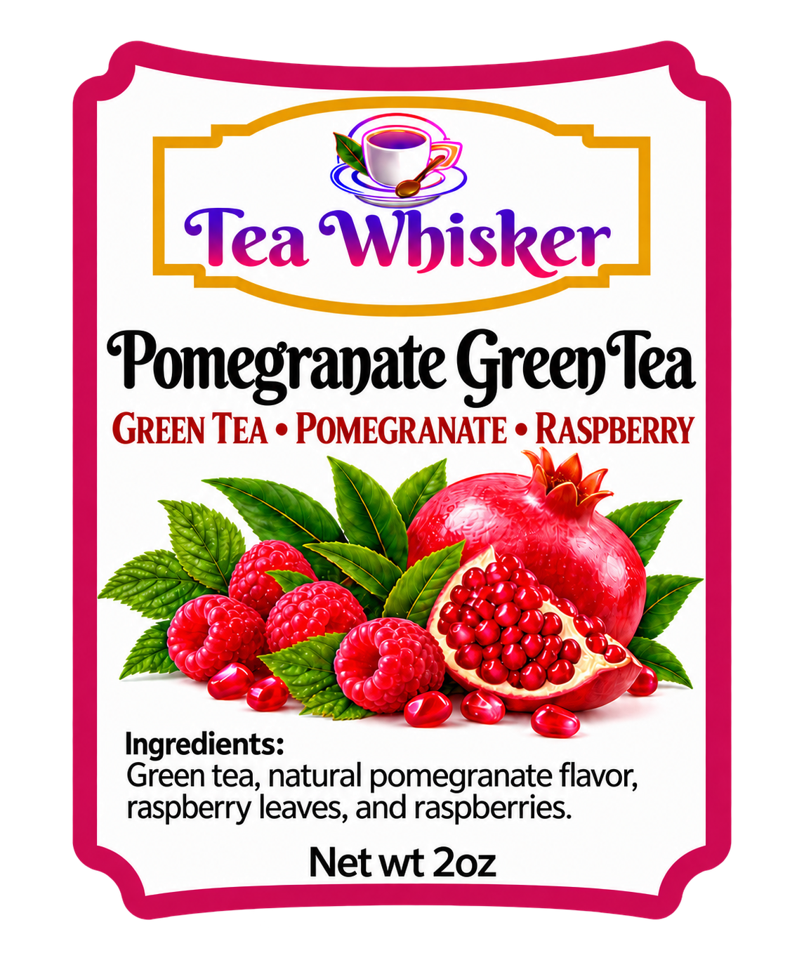 Pomegranate Green Tea 2 oz label