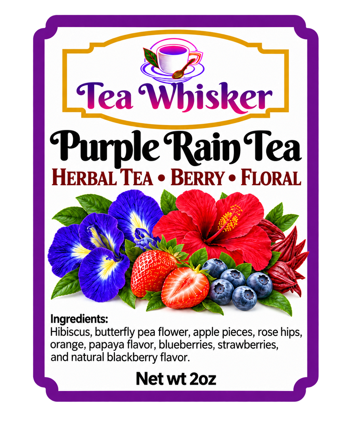 Purple Rain Tea 2 oz label