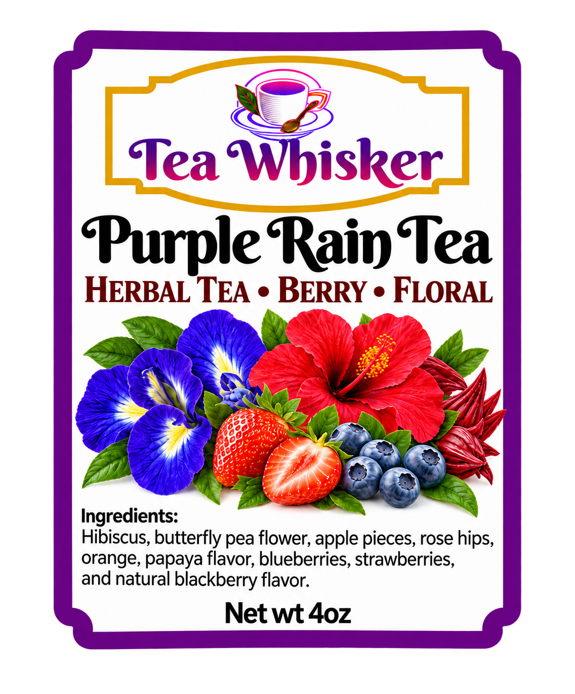 Purple Rain Tea 4 oz label