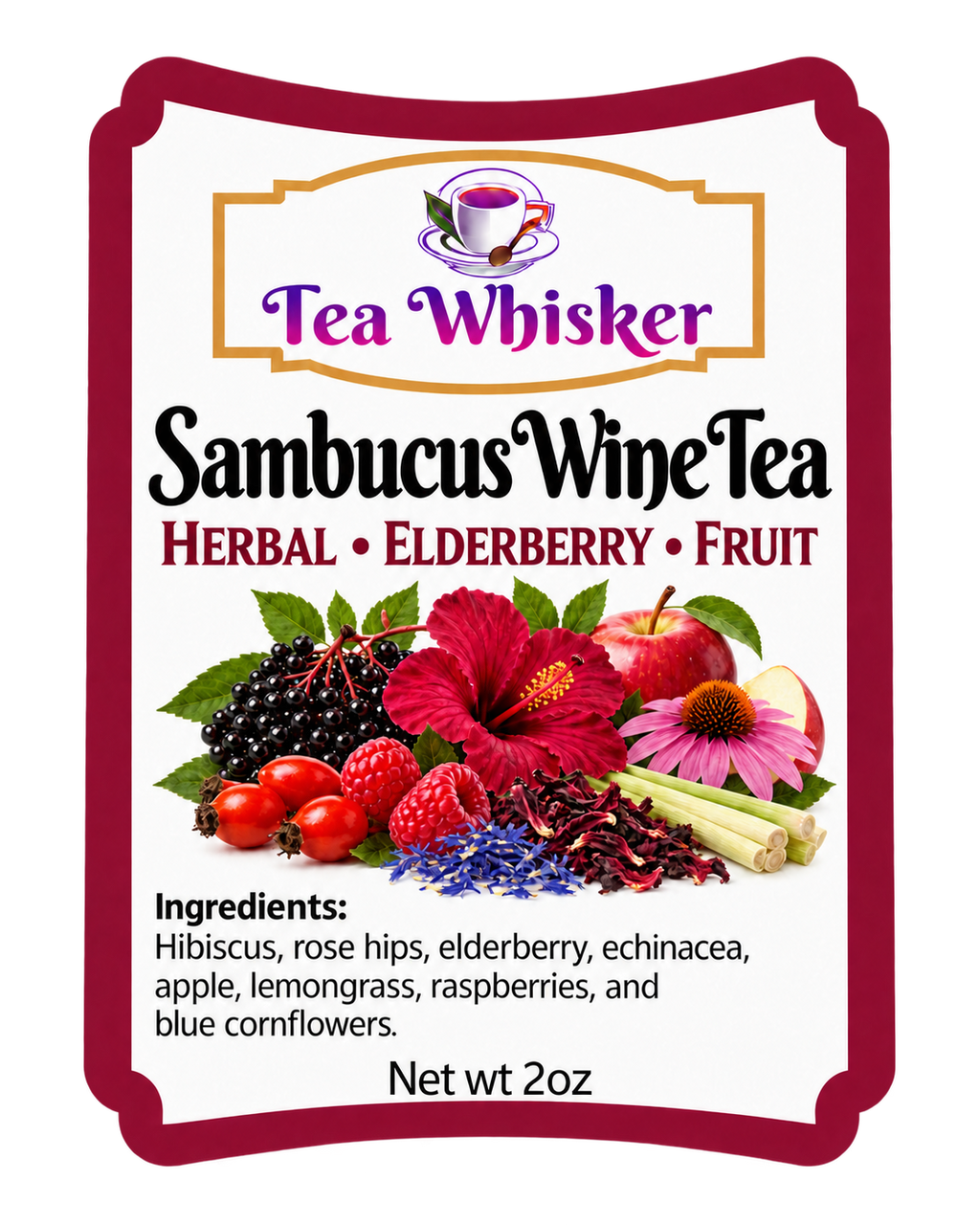 Sambucus Wine Tea 2 oz label