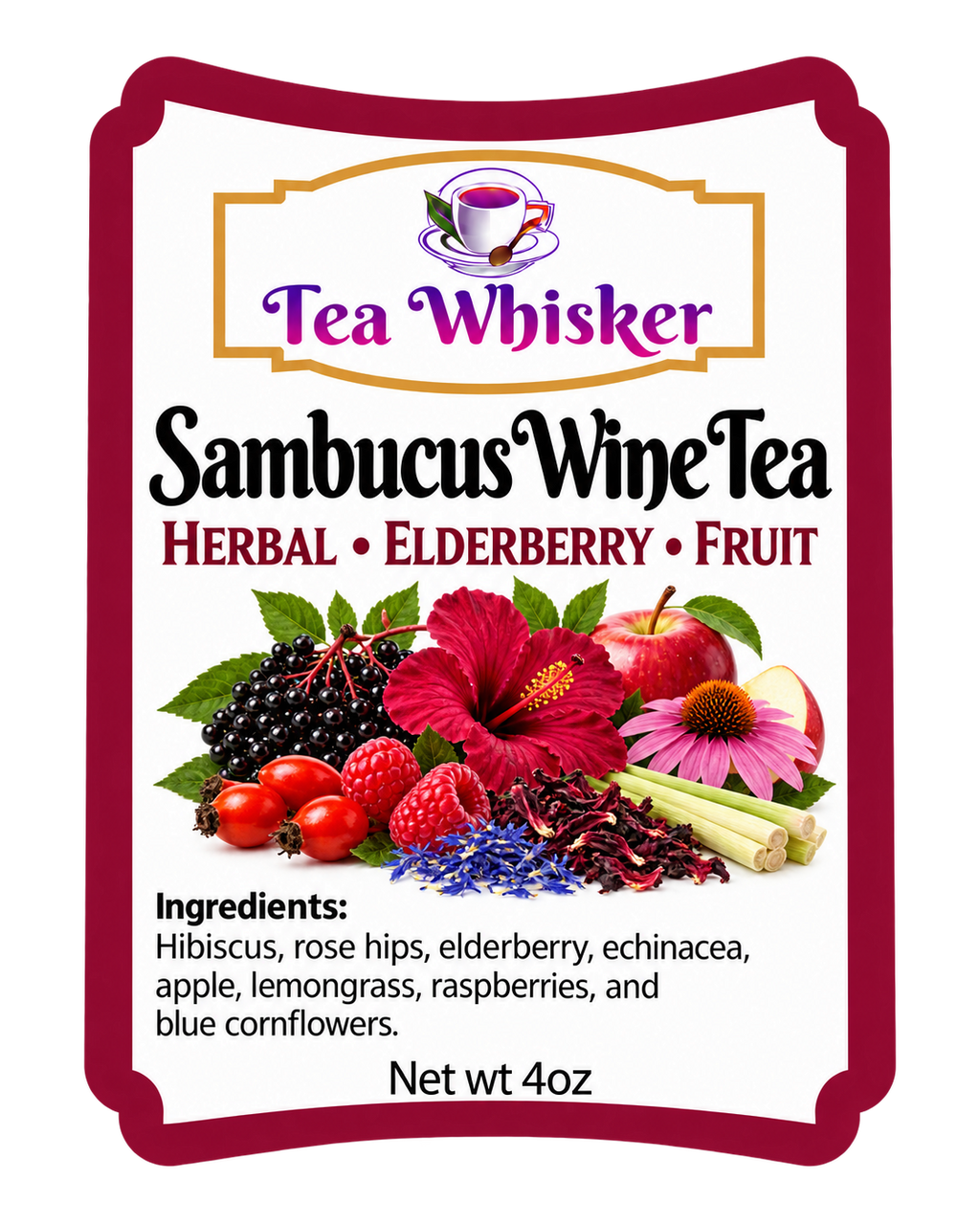 Tea Whisker Sambucus Wine Tea product label