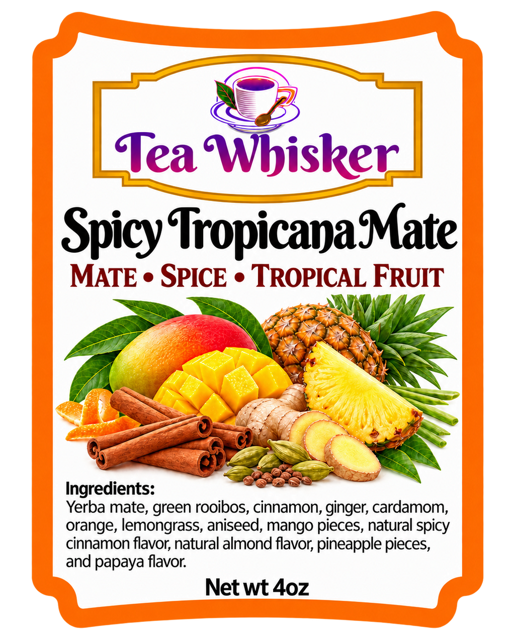 Spicy Tropicana Mate 4 oz label