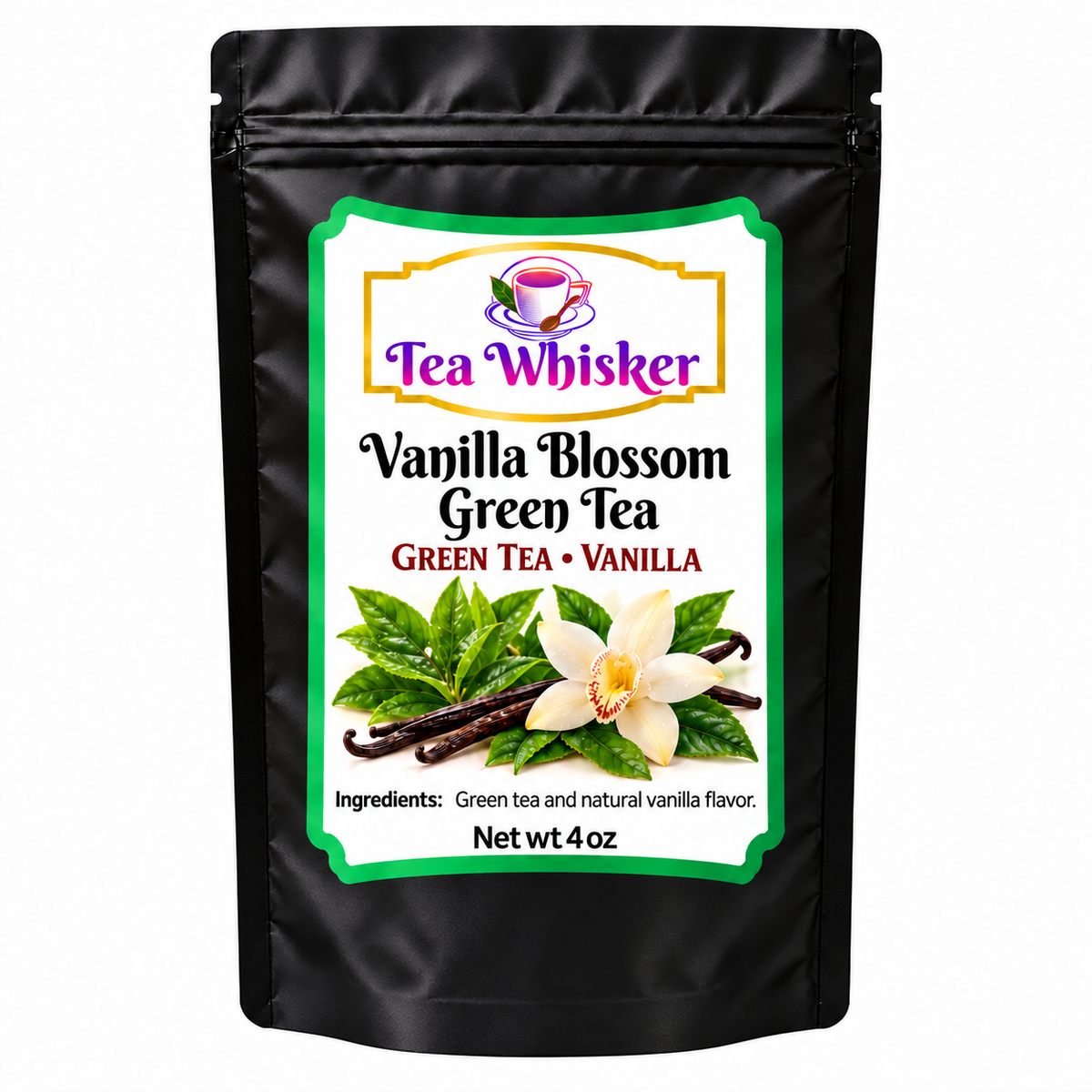 Vanilla Blossom Green Tea 4 oz bag alone