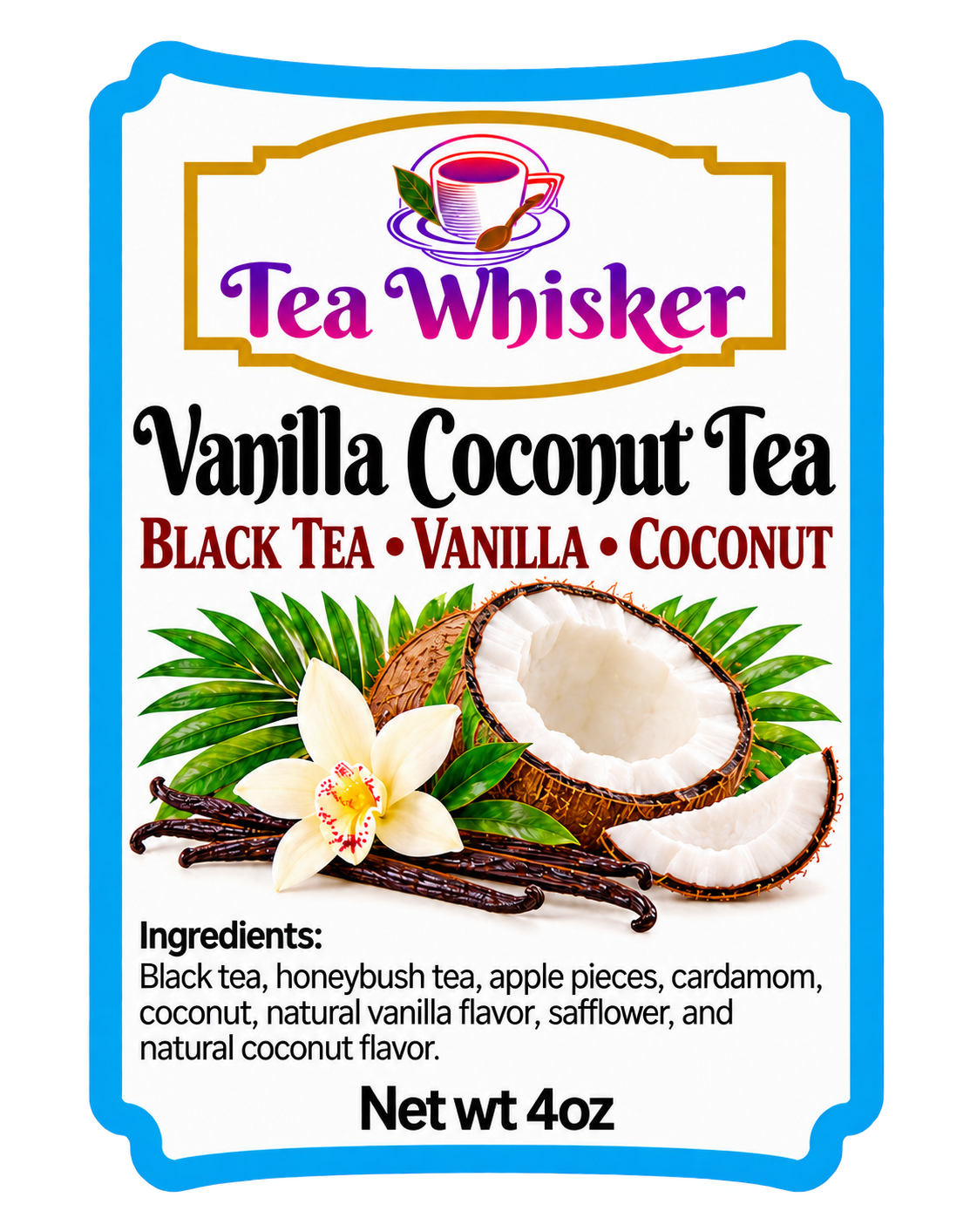 Vanilla Coconut Tea 4 oz individual label